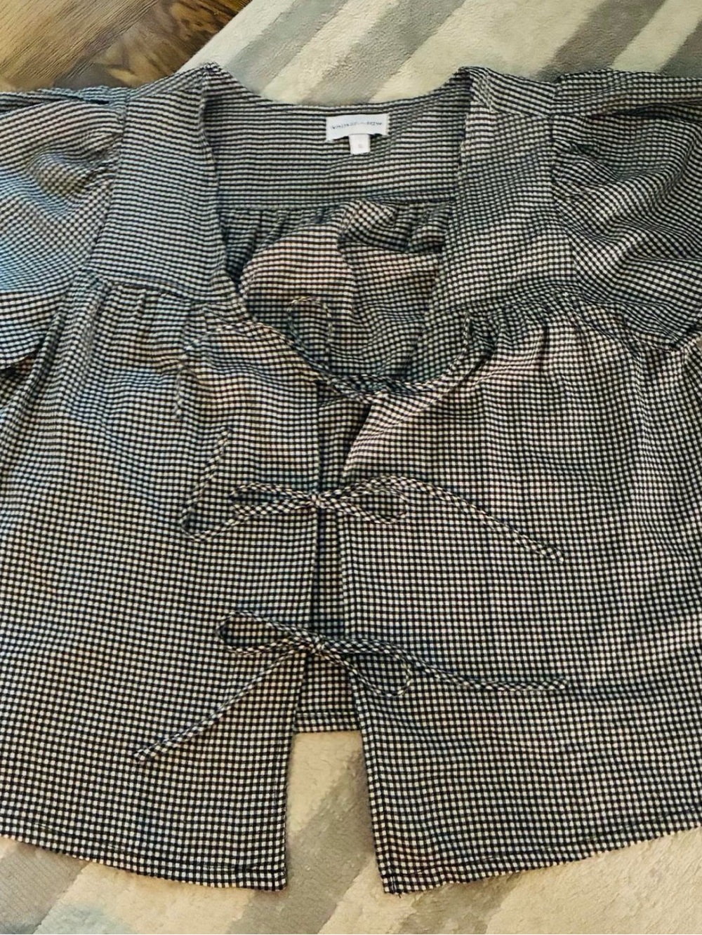 Whimsy + Row Black and White Gingham Tie-Front Jacket